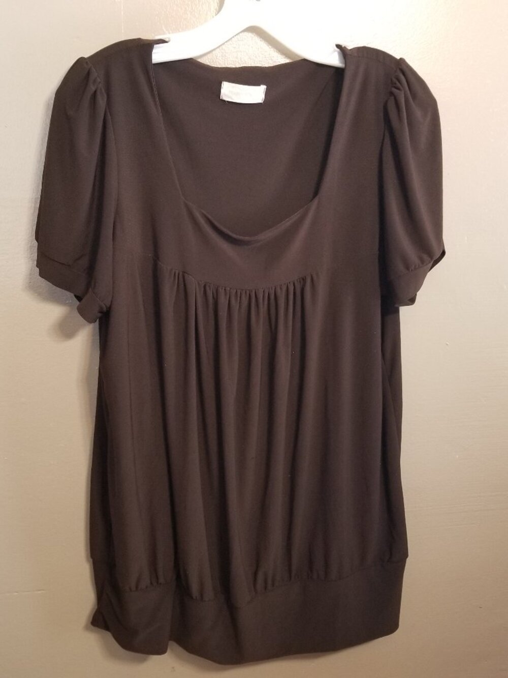 Maurices Brown Square Neck Short Sleeve Blouse, 1X